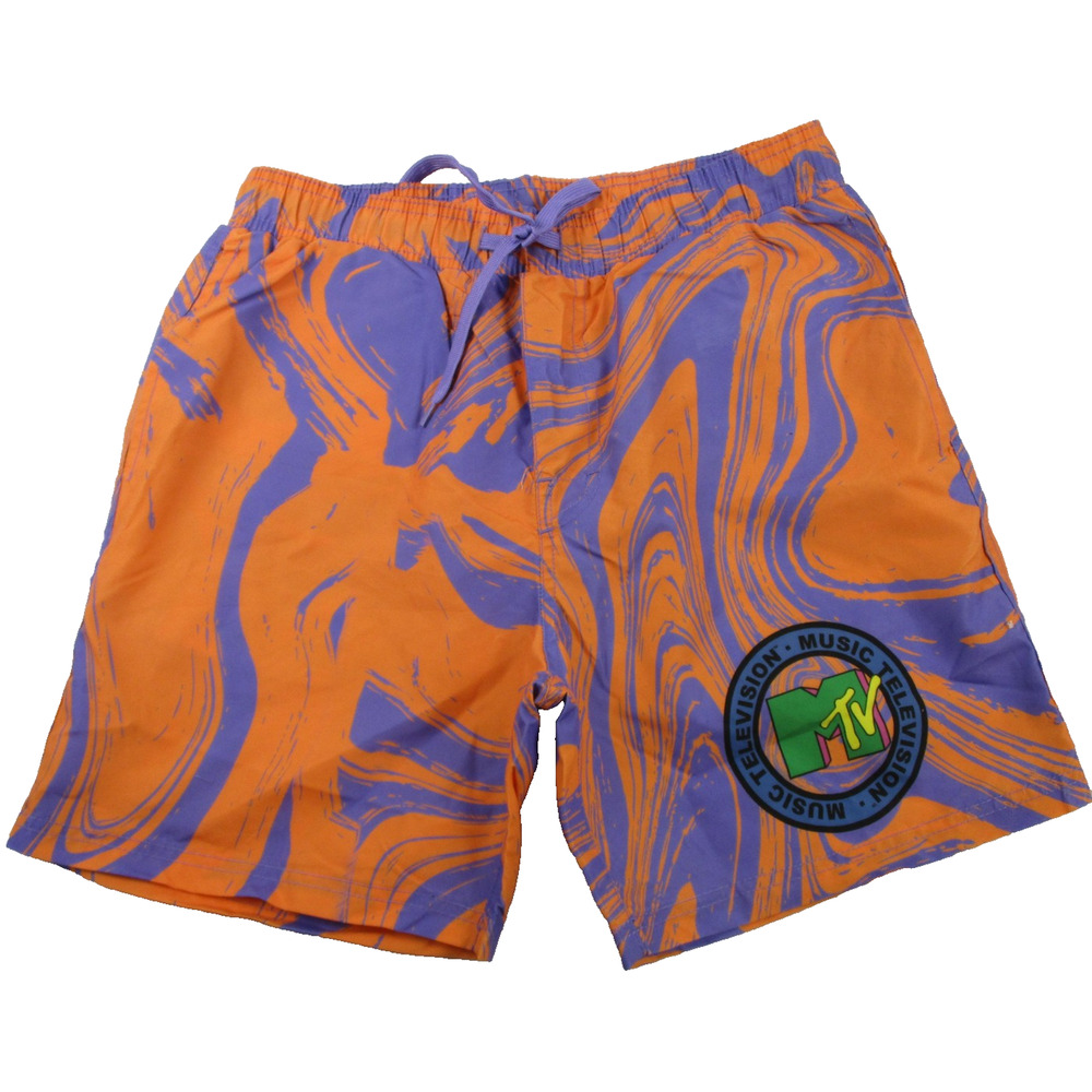 MTV Swim Shorts Mens Size M Orange Purple Tie Dye UPF 50+ Music Television 1230